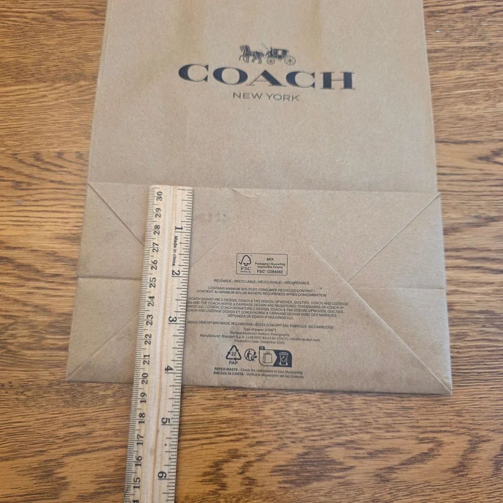 Coach‎ New York Brown Kraft Paper Shopping Bag Medium Horse & Carriage Logo Gift